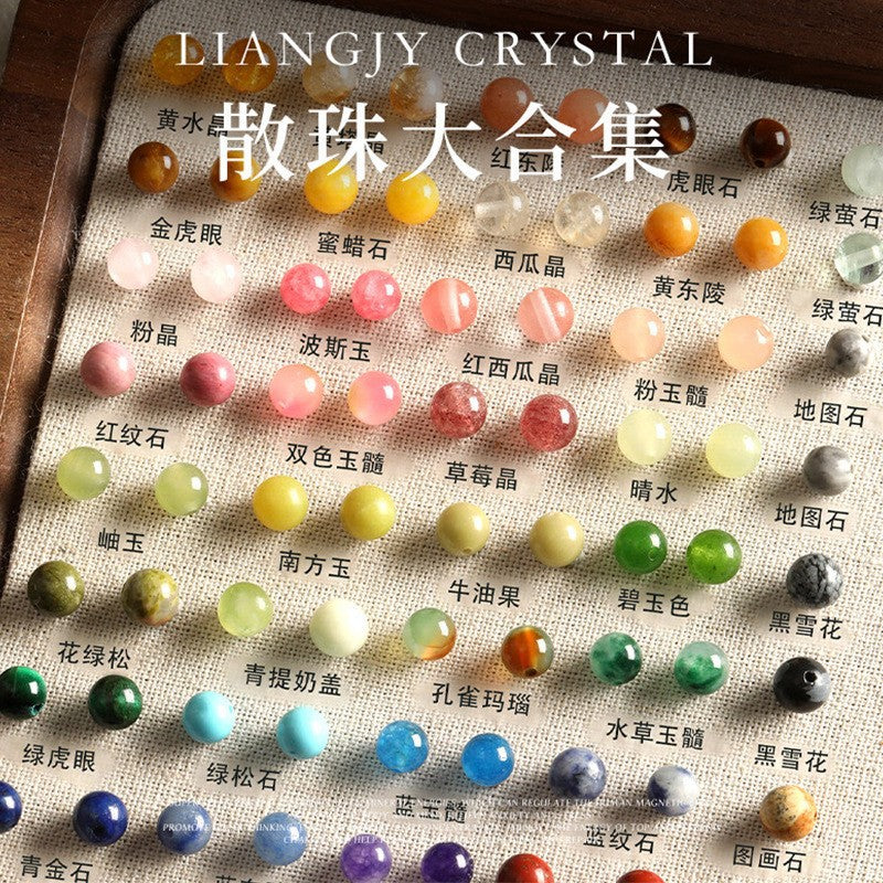 Natural Crystal Loose Beads DIY Beaded Bracelet, Aquamarine White Crystal Amethyst Strawberry Crystal South Red Agate Beads.