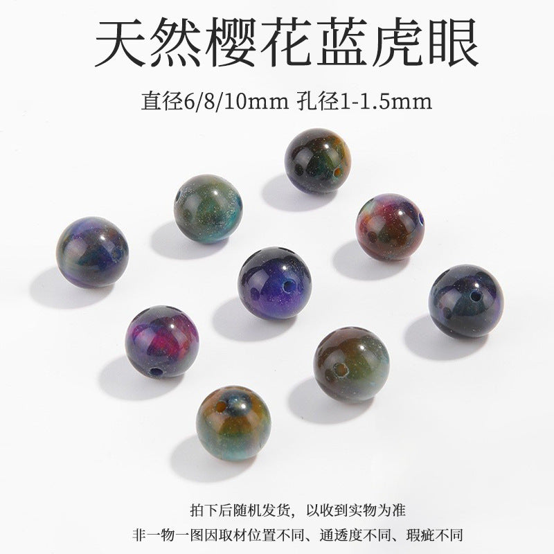 Natural Crystal Loose Beads DIY Beaded Bracelet, Aquamarine White Crystal Amethyst Strawberry Crystal South Red Agate Beads.