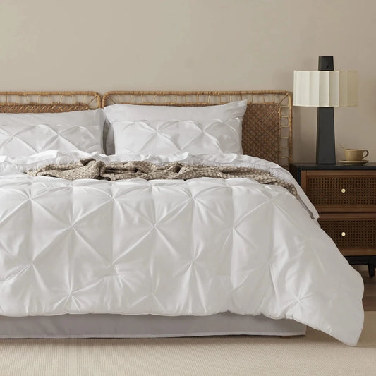 【FallPickDeals 】7 PCS-Bedsure Soft Pintuck Messy Bedding Sets - Multi-Color,Cloud-like,Ultra-Soft,Machine Washable,Luxury Bedroom Decor Accessories,Breathable,All-Season King Size Comforter Sets,Hotel Quality, Restful Sleep, Geometric Pattern, Pinch Plea - Looeco
