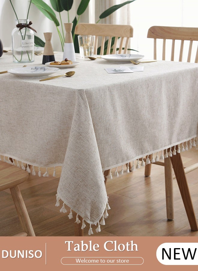 Tablecloth for Tables Tassel Cotton Linen Waterproof Spill proof Wrinkle Tablecloth Kitchen Dinning Tabletop Decoration 140*180cm - Looeco
